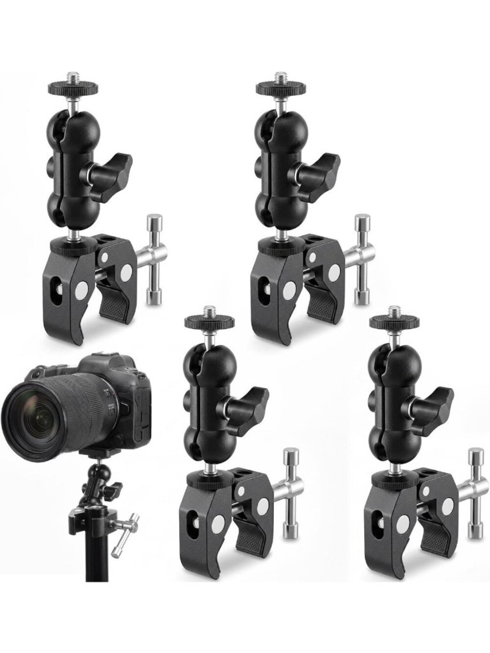 4-Pack Camera Mount Clamp with Ball Head Magic Arm, Adjustable Single Clamp